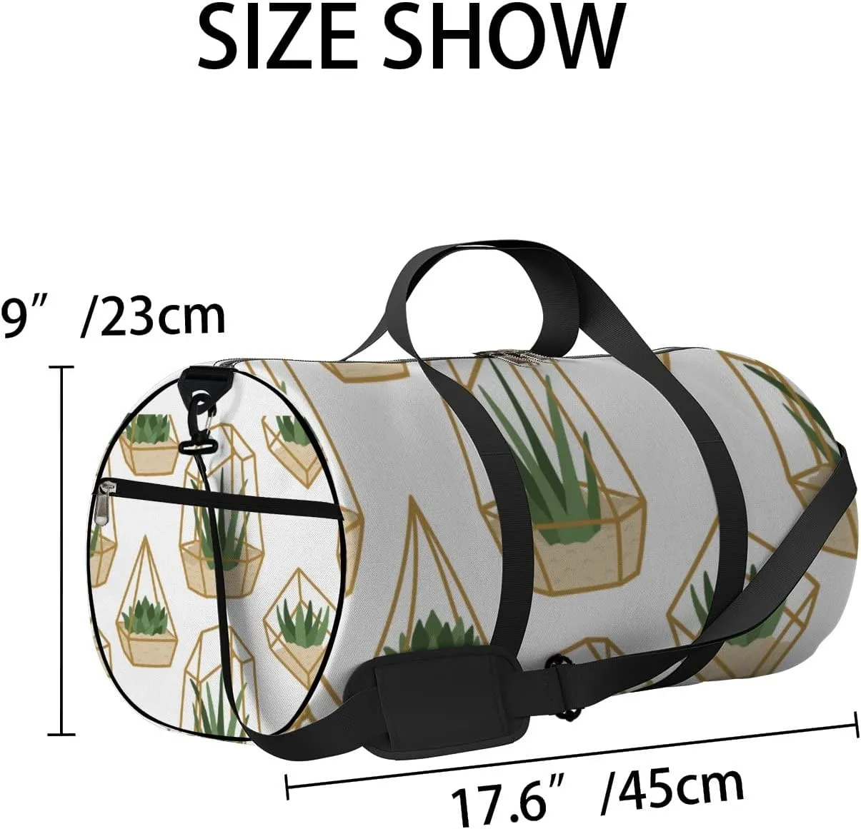 Gym Bag Sports Travel Bag Cacti Plants Grren Gold Grass Weekender Bags with 2 Side Pocket Lightweight Waterproof Polyester Tote Bag for Swimming Yoga Women Men 9x17.6inch