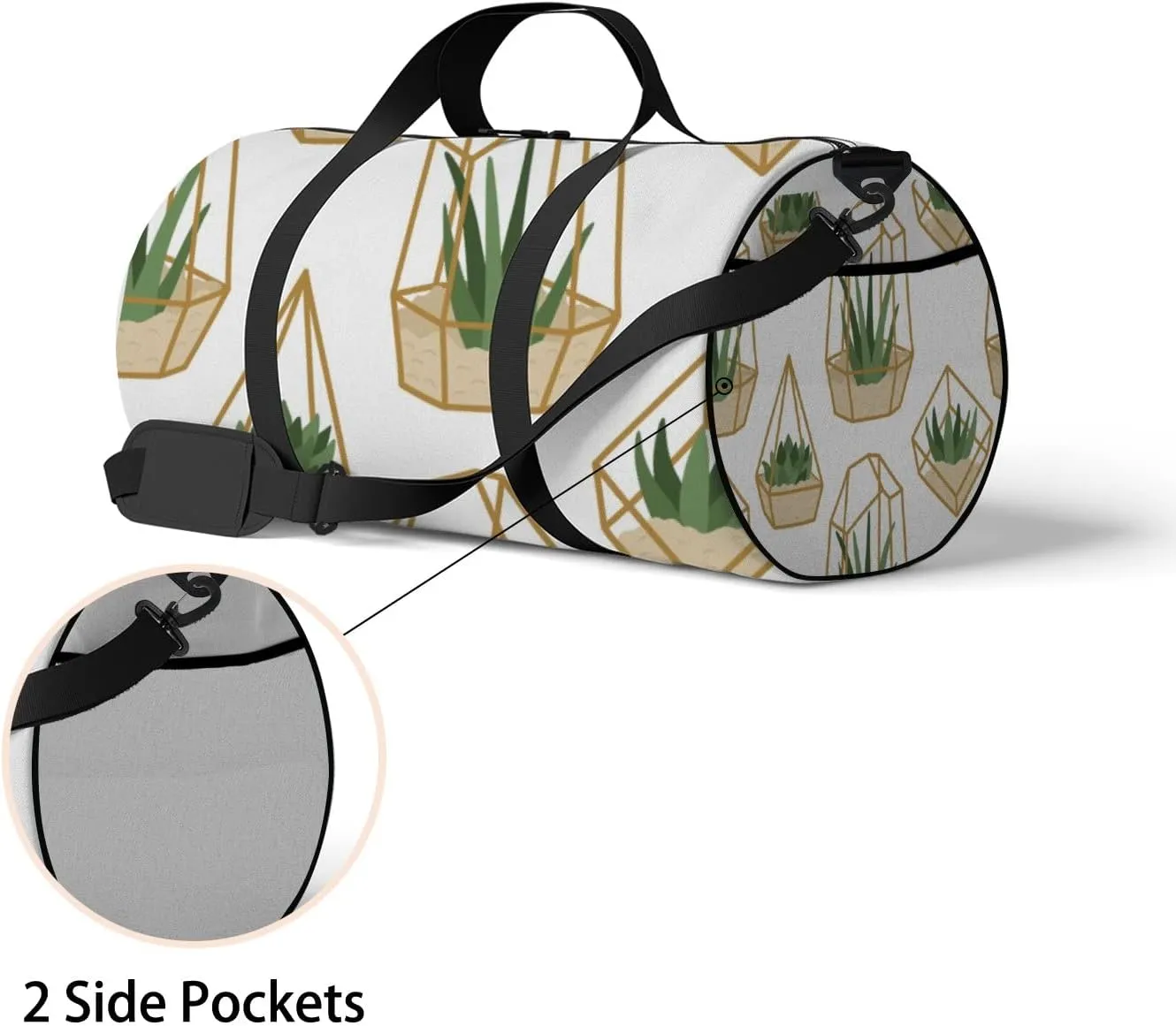 Gym Bag Sports Travel Bag Cacti Plants Grren Gold Grass Weekender Bags with 2 Side Pocket Lightweight Waterproof Polyester Tote Bag for Swimming Yoga Women Men 9x17.6inch