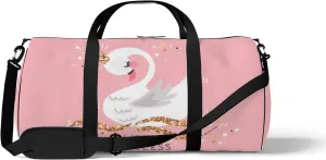 Gym Bag Sports Travel Bag Crown Swan Pink White Weekender Bags with 2 Side Pocket Lightweight Waterproof Polyester Tote Bag for Swimming Yoga Women Men 9x17.6inch