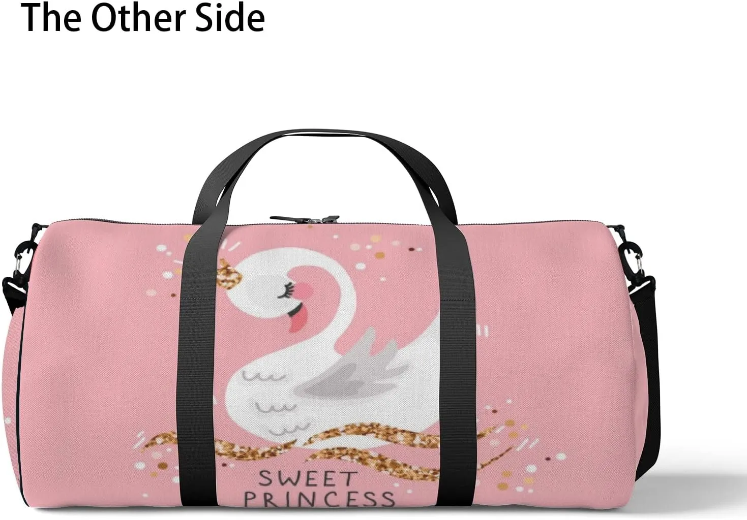 Gym Bag Sports Travel Bag Crown Swan Pink White Weekender Bags with 2 Side Pocket Lightweight Waterproof Polyester Tote Bag for Swimming Yoga Women Men 9x17.6inch