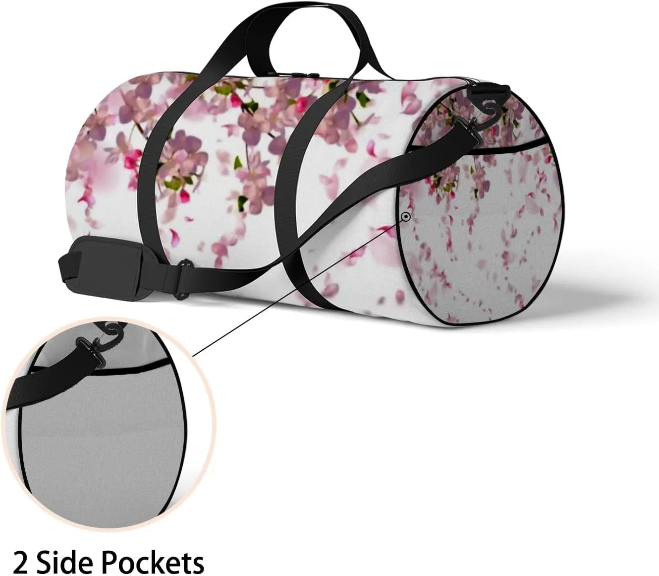 Gym Bag Sports Travel Bag Falling Flower Pink Weekender Bags with 2 Side Pocket Lightweight Waterproof Polyester Tote Bag for Swimming Yoga Women Men 9x17.6inch