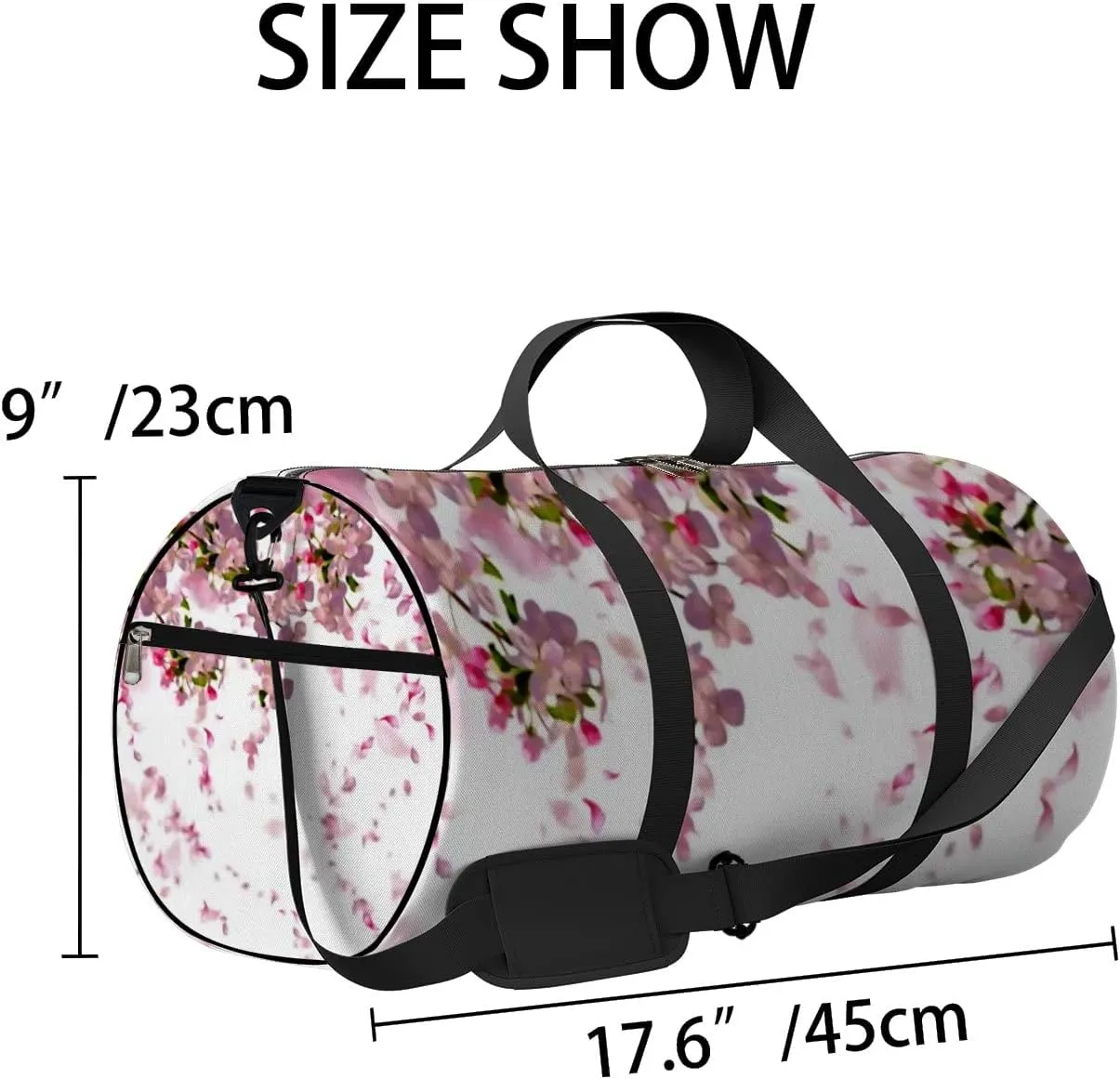 Gym Bag Sports Travel Bag Falling Flower Pink Weekender Bags with 2 Side Pocket Lightweight Waterproof Polyester Tote Bag for Swimming Yoga Women Men 9x17.6inch