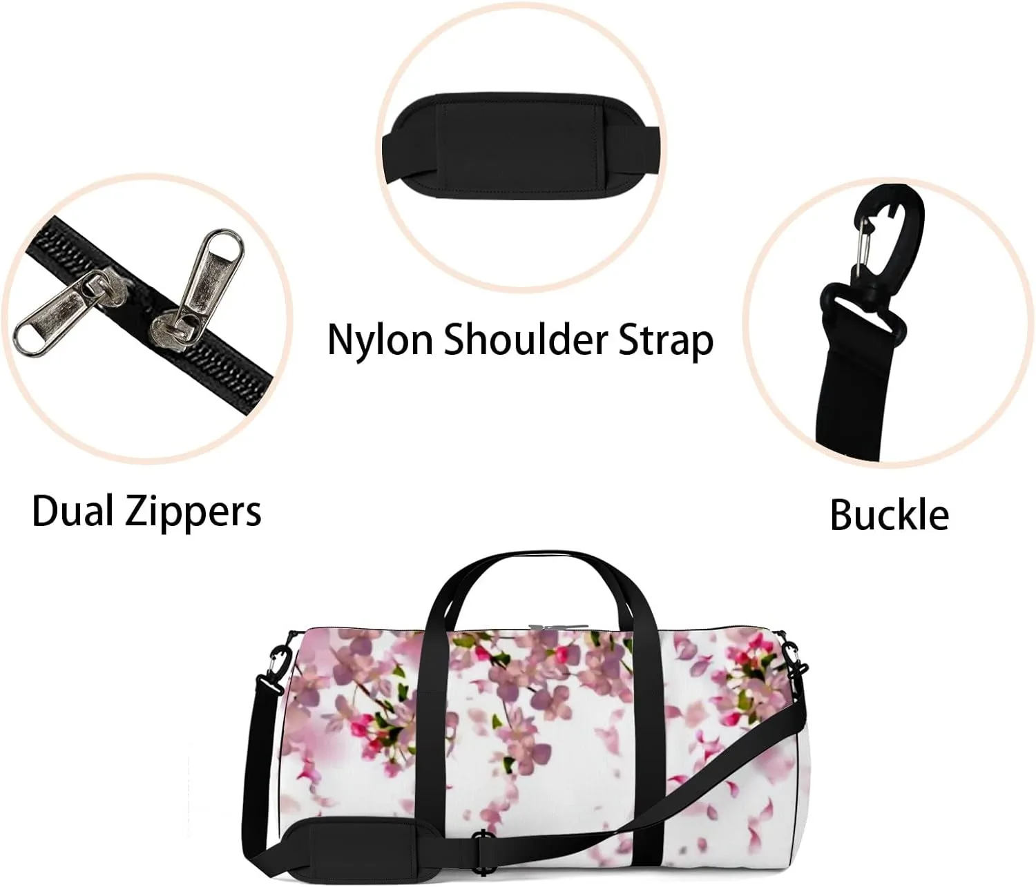 Gym Bag Sports Travel Bag Falling Flower Pink Weekender Bags with 2 Side Pocket Lightweight Waterproof Polyester Tote Bag for Swimming Yoga Women Men 9x17.6inch