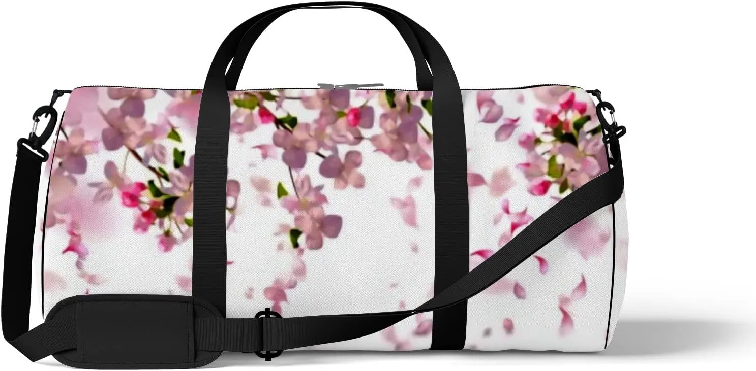 Gym Bag Sports Travel Bag Falling Flower Pink Weekender Bags with 2 Side Pocket Lightweight Waterproof Polyester Tote Bag for Swimming Yoga Women Men 9x17.6inch