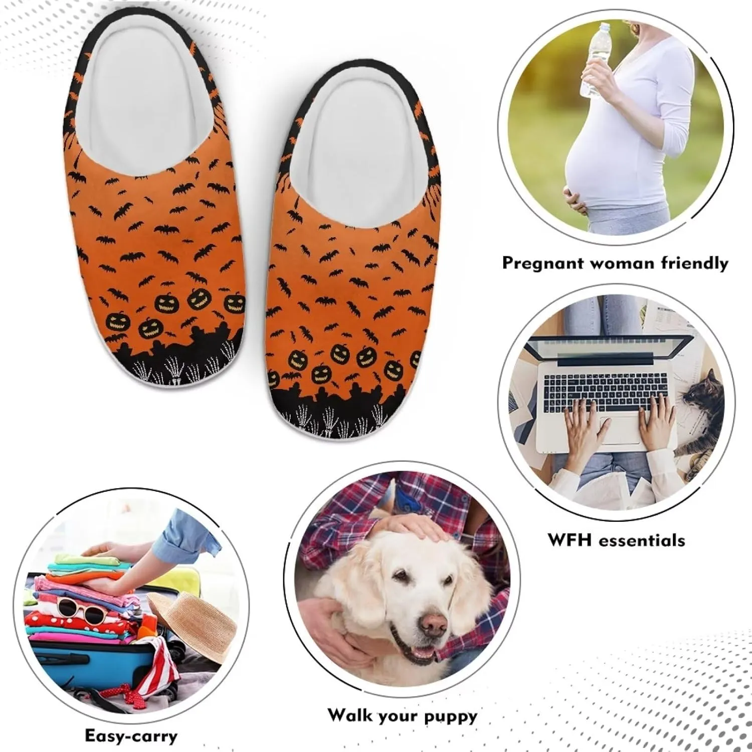Halloween Christmas Designs Cotton Slippers for Women and Men Soft Warm Non-Slip House Slippers Travel Slippers