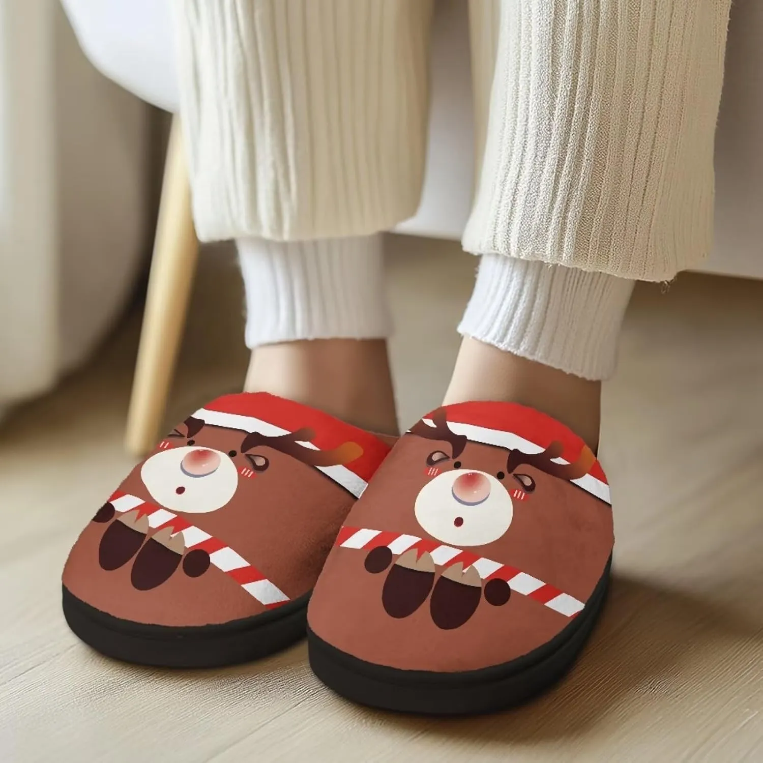 Halloween Christmas Designs Cotton Slippers for Women and Men Soft Warm Non-Slip House Slippers Travel Slippers