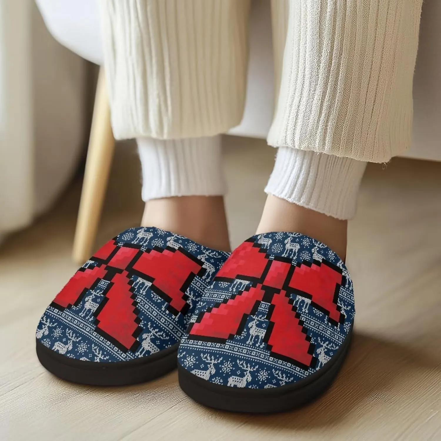 Halloween Christmas Designs Cotton Slippers for Women and Men Soft Warm Non-Slip House Slippers Travel Slippers