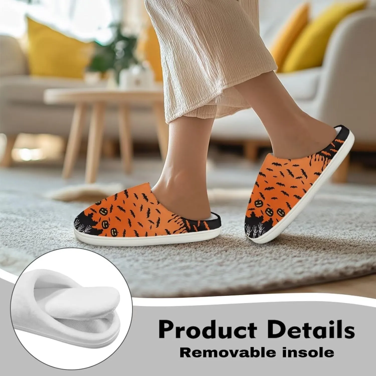 Halloween Christmas Designs Cotton Slippers for Women and Men Soft Warm Non-Slip House Slippers Travel Slippers