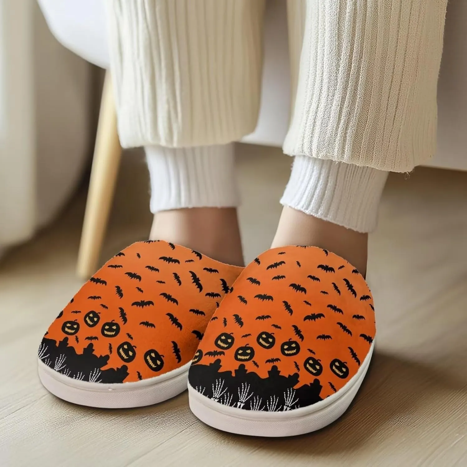 Halloween Christmas Designs Cotton Slippers for Women and Men Soft Warm Non-Slip House Slippers Travel Slippers