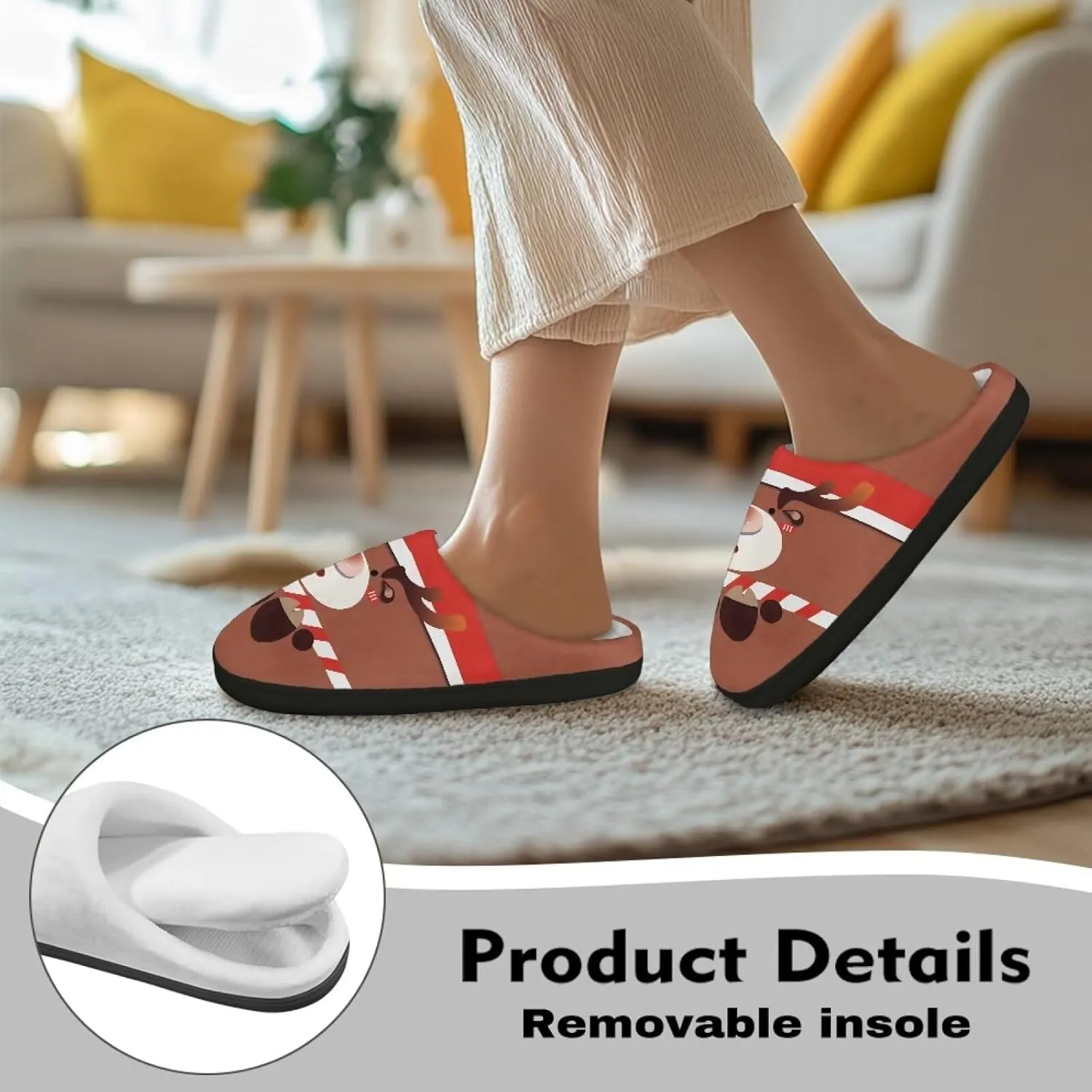 Halloween Christmas Designs Cotton Slippers for Women and Men Soft Warm Non-Slip House Slippers Travel Slippers