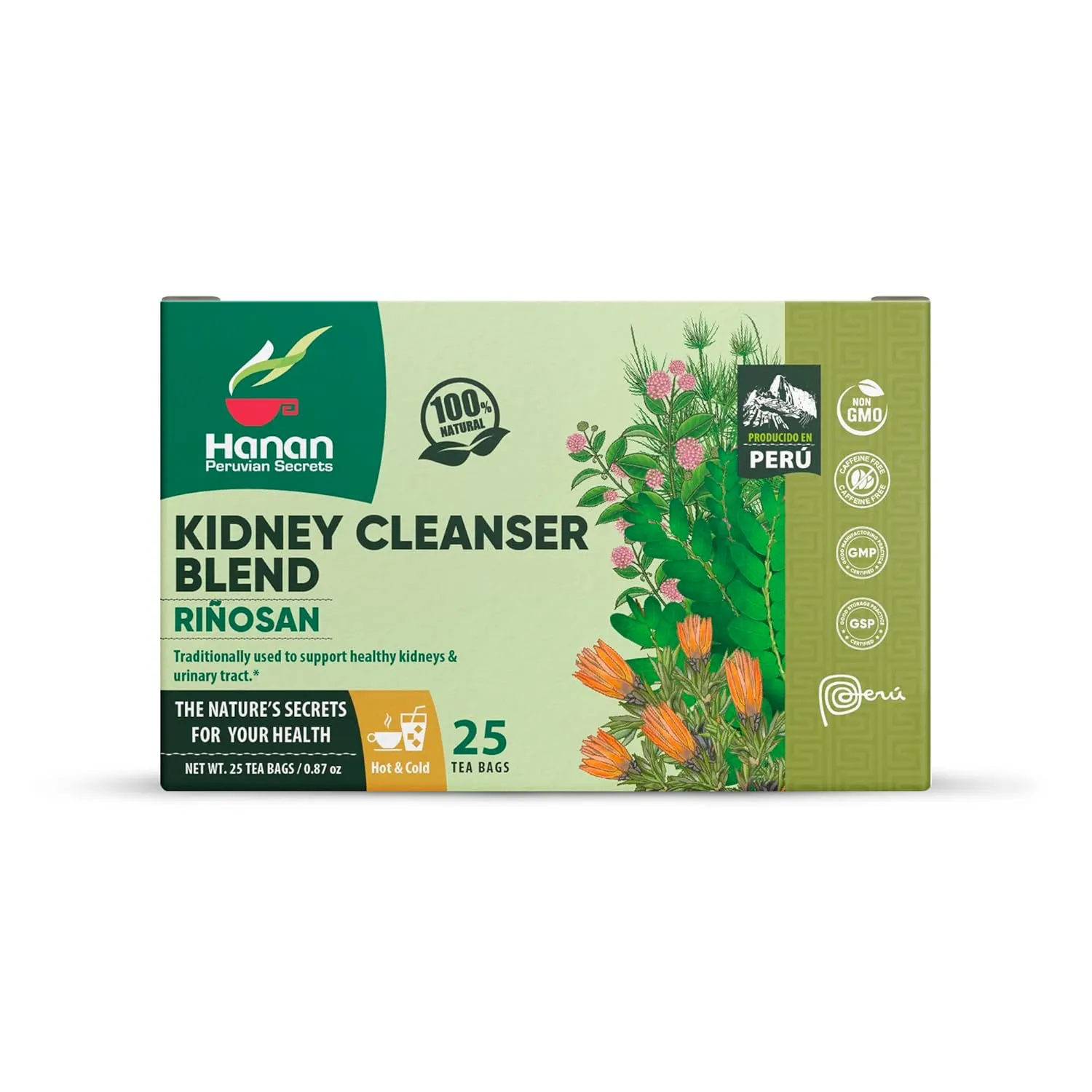 Hanan Peruvian Secrets Rinosan Herbal Tea | 100% Natural Kidney Cleanse Aid Blend | 25 Tea Bags | Naturally Aids in Supporting Healthy Kidney and Urinary Tract Function - 3 Pack