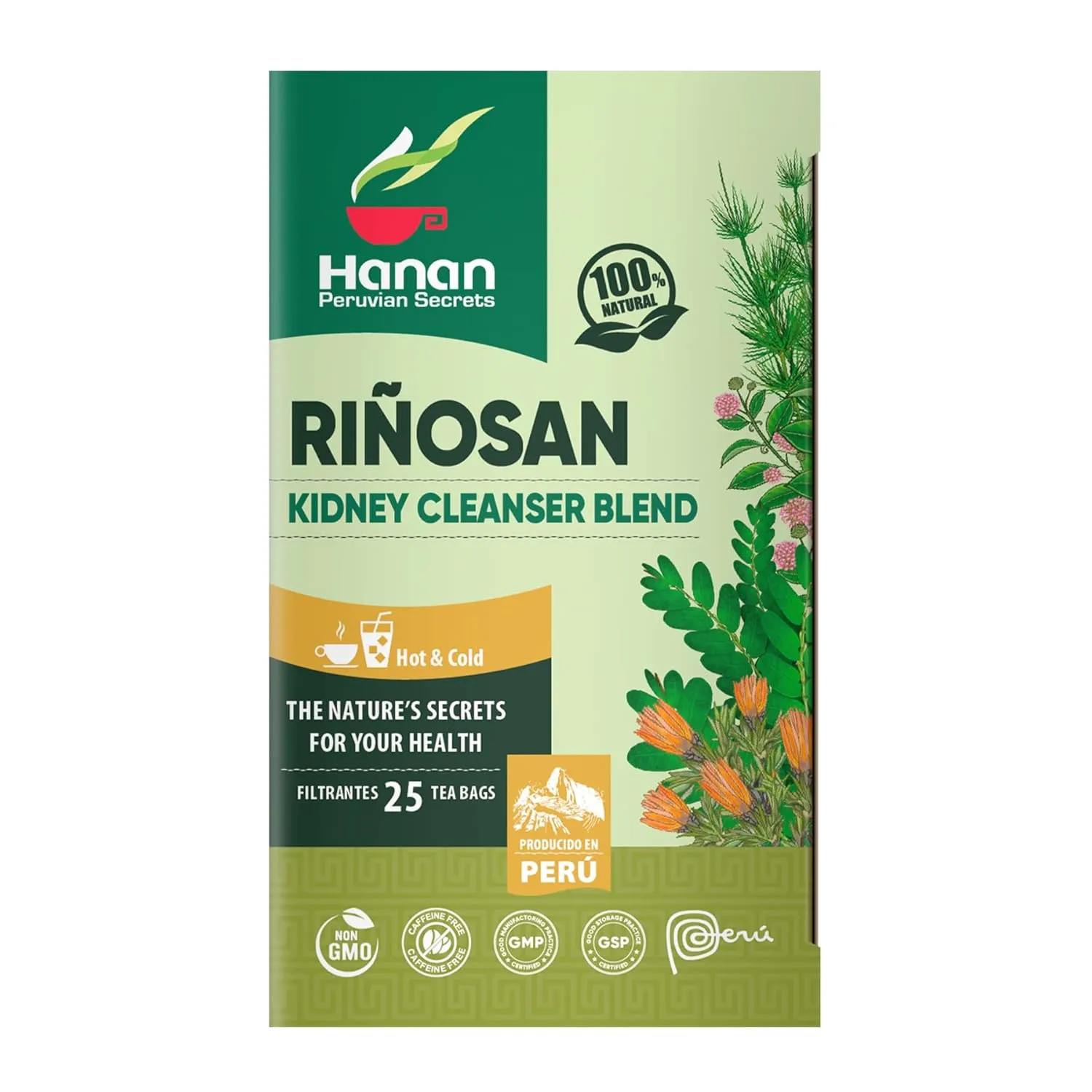 Hanan Peruvian Secrets Rinosan Herbal Tea | 100% Natural Kidney Cleanse Aid Blend | 25 Tea Bags | Naturally Aids in Supporting Healthy Kidney and Urinary Tract Function - 3 Pack