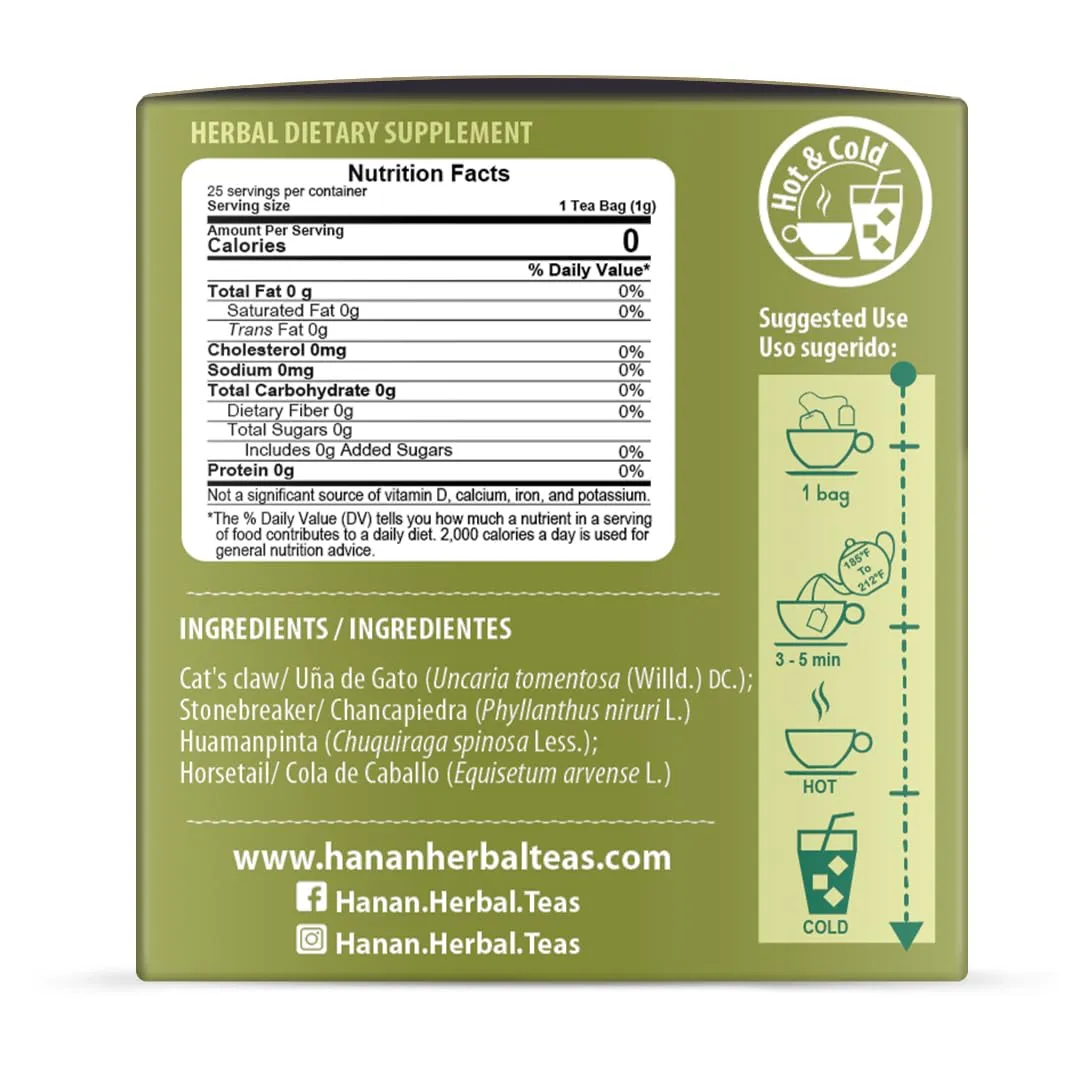 Hanan Peruvian Secrets Rinosan Herbal Tea | 100% Natural Kidney Cleanse Aid Blend | 25 Tea Bags | Naturally Aids in Supporting Healthy Kidney and Urinary Tract Function - 3 Pack