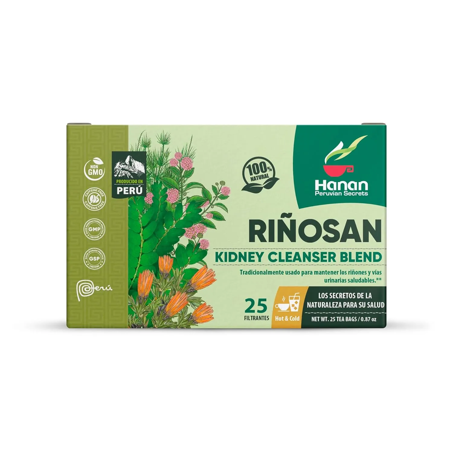 Hanan Peruvian Secrets Rinosan Herbal Tea | 100% Natural Kidney Cleanse Aid Blend | 25 Tea Bags | Naturally Aids in Supporting Healthy Kidney and Urinary Tract Function - 3 Pack