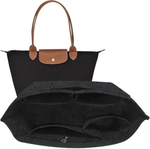 Handbag Organizer Bag Organizer Insert for Longchamp Bag,Purse Organizer Insert with Divider Pocket and Zipper Inner for le pliage Tote (Dark Gray,Large)
