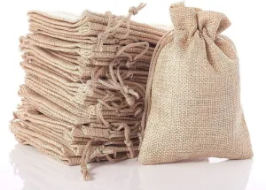 handrong 100pcs Burlap Gift Bag Burlap Bags with Drawstring Jewelry Pouch Jute Hessian Sack Packing Storage Linen bags for Wedding Party Birthday Holiday Treat DIY Art Craft Christmas Favor