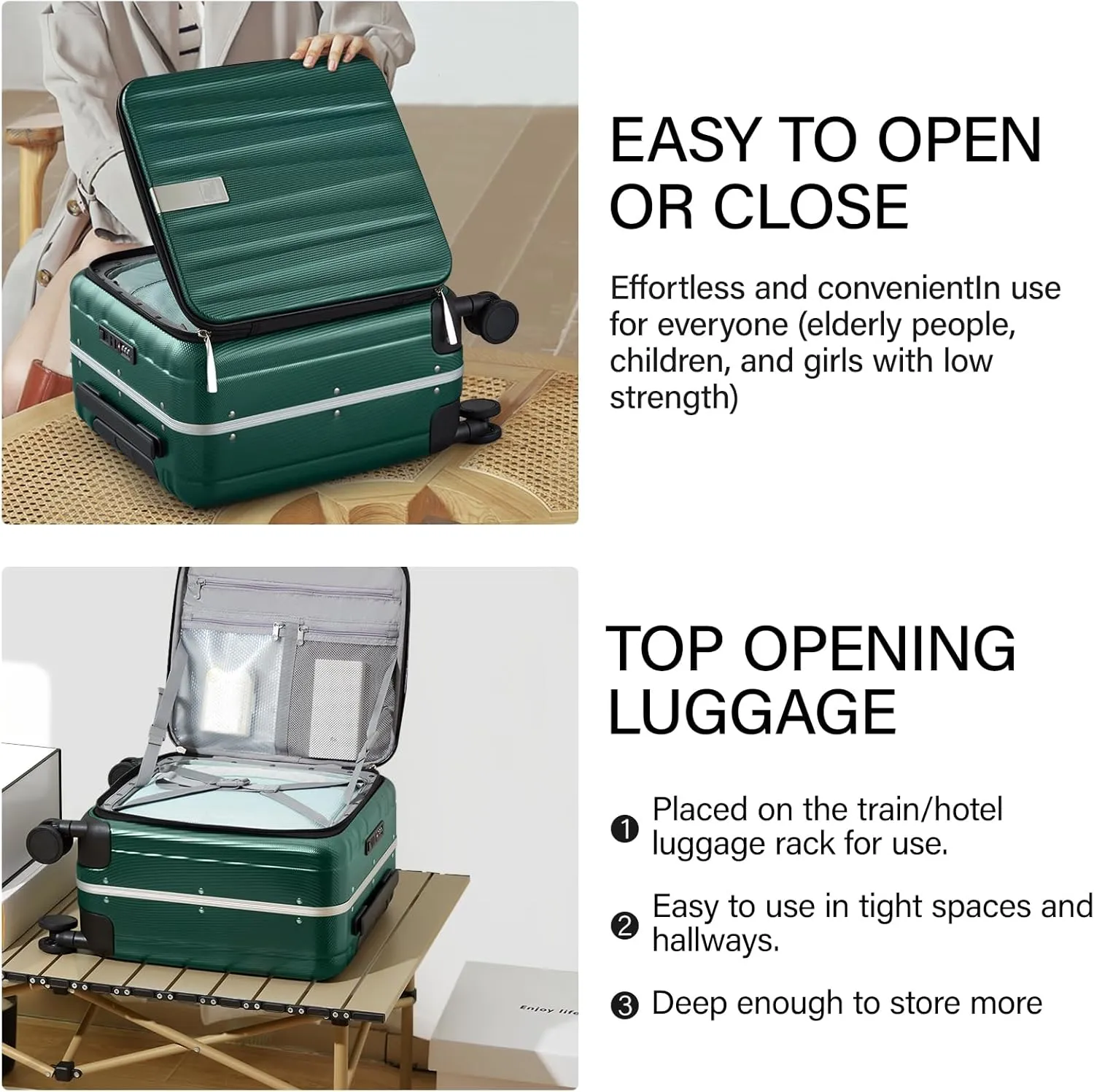 Hanke 16 Inch Underseat Carry On Suitcases with Wheels,Lightweight Hard Shell Carry on Luggage for Weekender,Top Opening Small Suitcase,Travel Luggage for Womem Men,Dark Green.