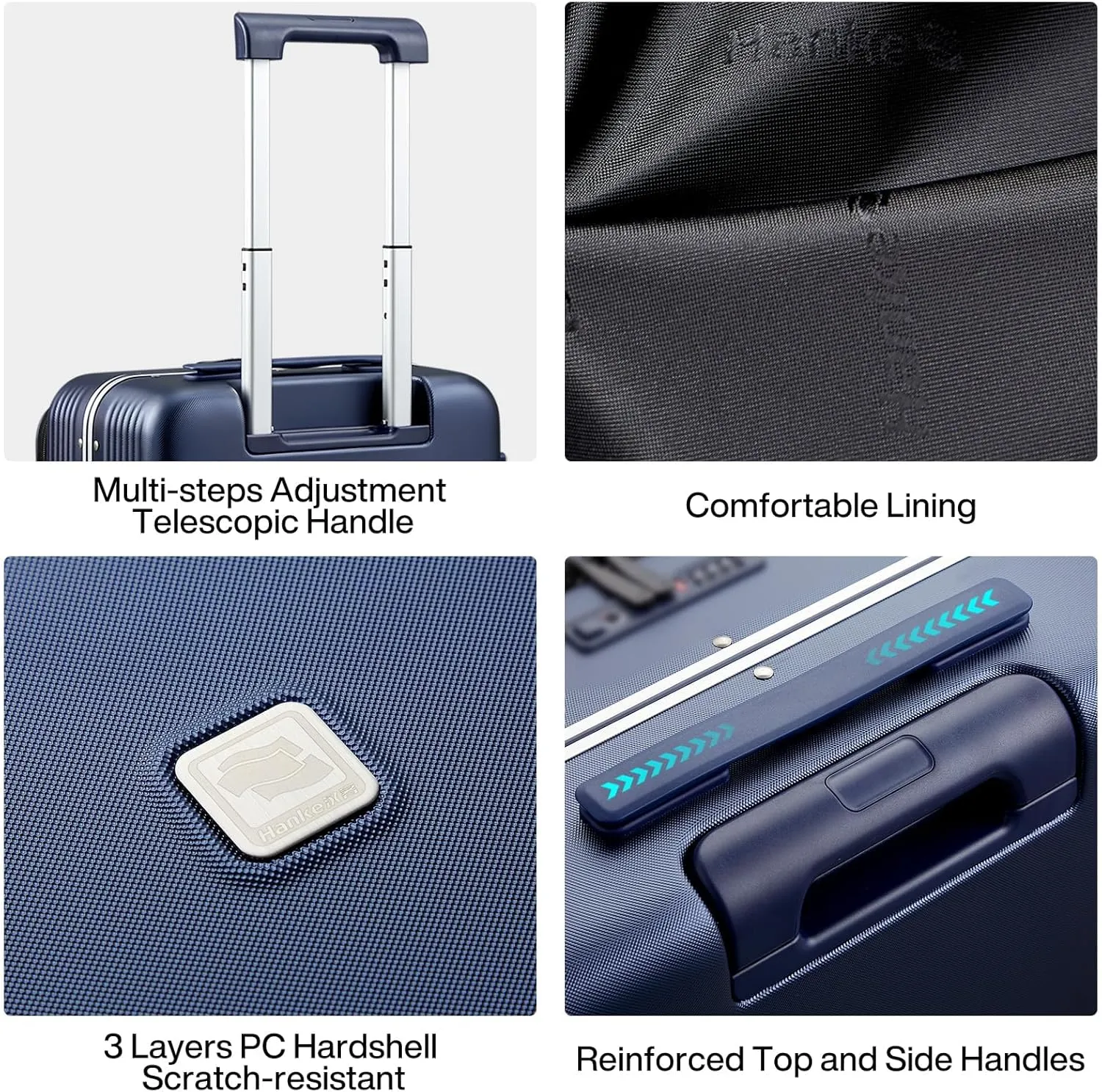 Hanke 20 Inch Carry On Luggage with Front Pocket Aluminum Frame, Hard Shell Suitcases with Wheels, Rolling Luggage, Suitcase with Lock, Travel Luggage for Weekender, Dark Blue