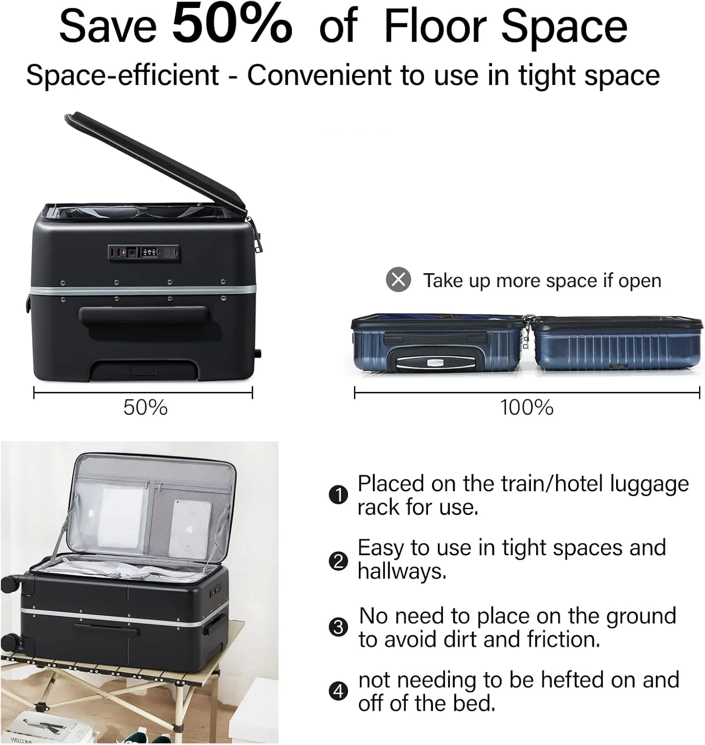 Hanke 24 Inch Checked Luggage,Top Opening Hard Shell Suitcases with Wheels,Hard Case Travel Luggage with Lock and Cup Holder,Jet Black