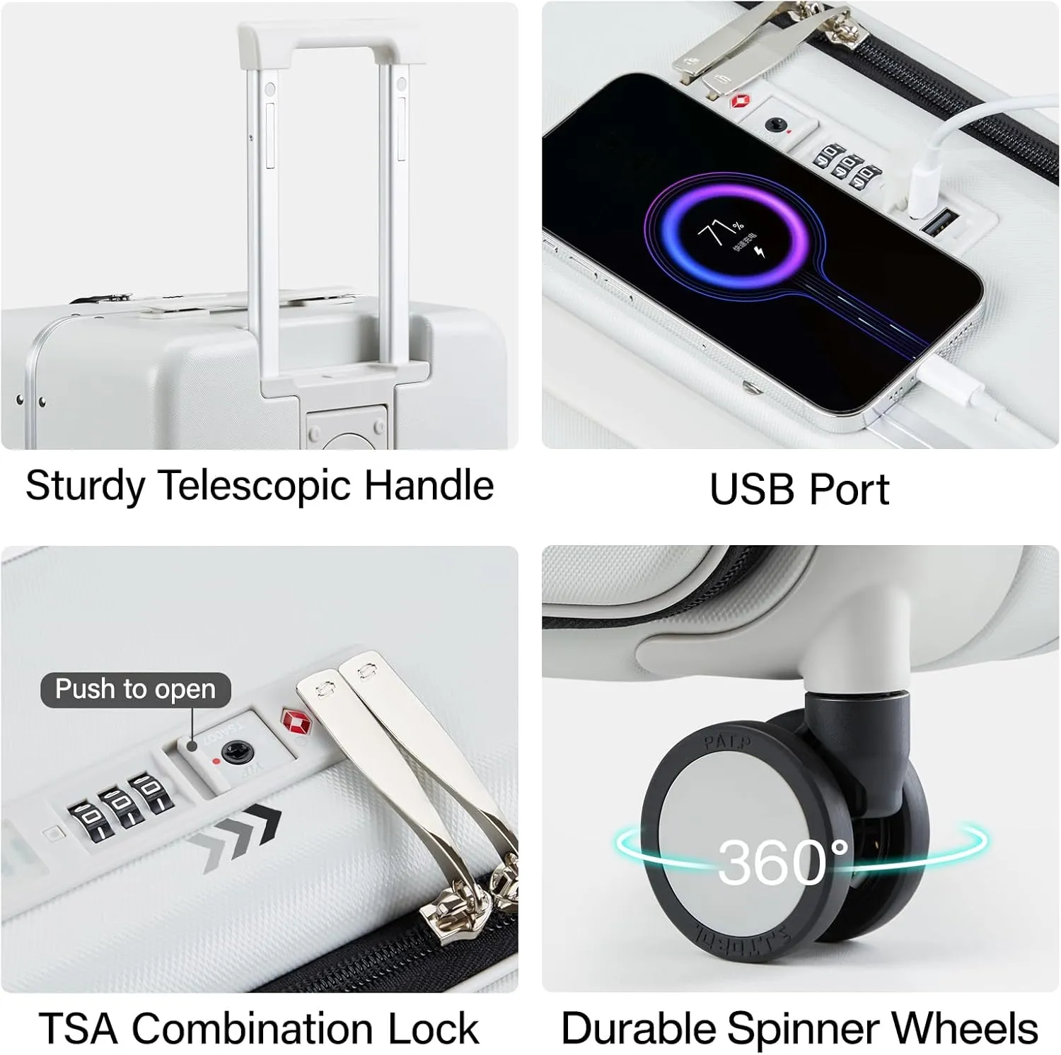 Hanke 24 Inch Checked Luggage,Top Opening Hard Shell Suitcases with Wheels,Hard Case Travel Luggage with Lock and Cup Holder,Smoke White