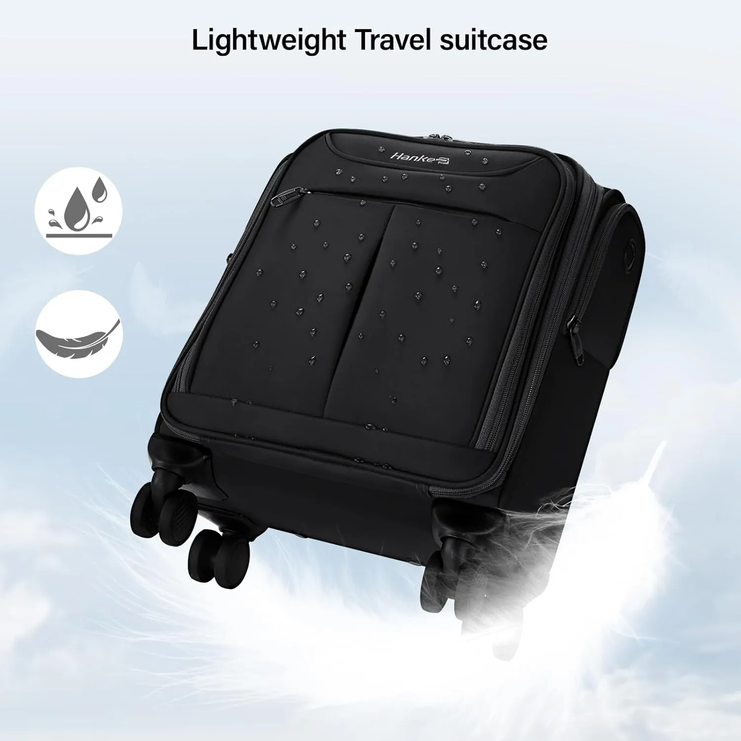 Hanke Underseat Carry On Luggage with Wheels, Lightweight Small Suitcase Airline Approved 16 Inch Softside Personal Item Travel Bag for Women Men, Compact Under Seat Luggage with Spinner Wheels,Black