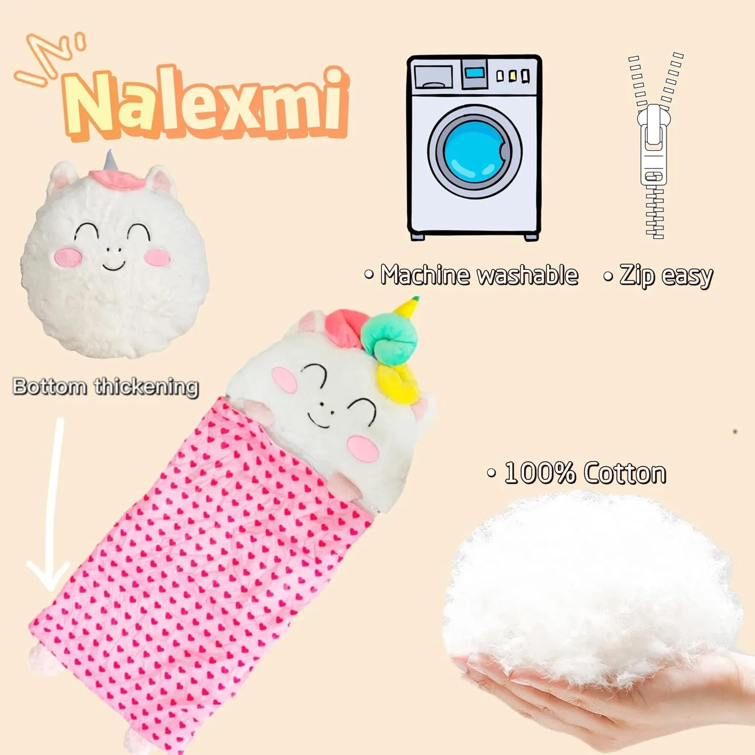 Happy Kids Sleeping Bag, Animal Bags, Sleepy Sack, Comfy, Cozy, Compact, Sleeping Bag with Pillow, Soft Pillow, Nap Mat, Wram Plush with Cotton, Slumber Bag