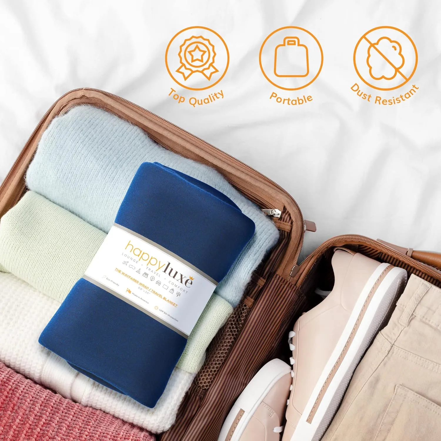 Happyluxe Travel Shawl Wraps for Women - Eco-Cashmere Wrap 68x35in. Scarf, Airplane Blanket. Made In USA