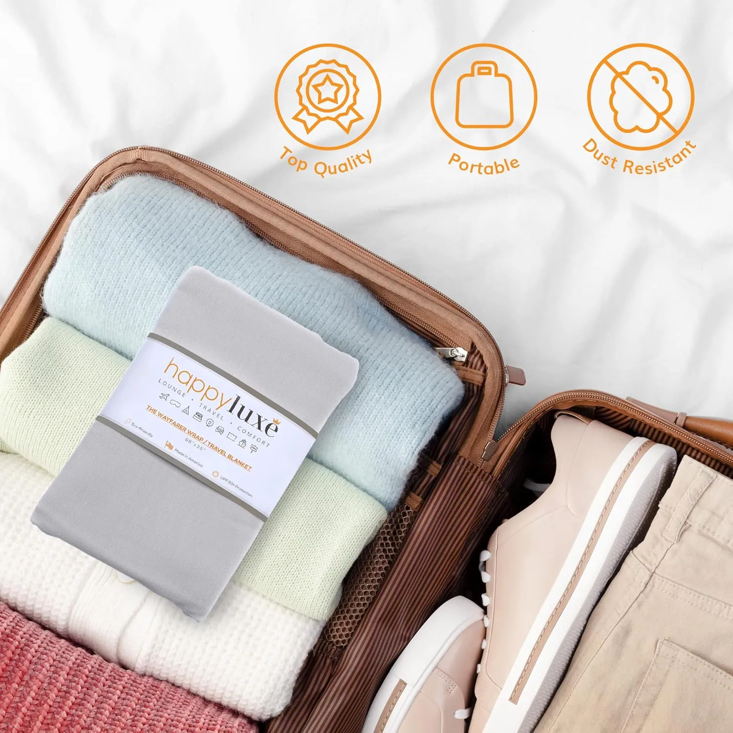 Happyluxe Travel Shawl Wraps for Women - Eco-Cashmere Wrap 68x35in. Scarf, Airplane Blanket. Made In USA