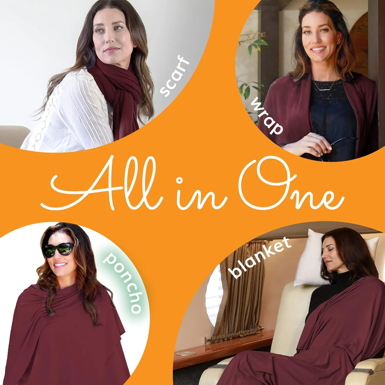 Happyluxe Travel Shawl Wraps for Women - Eco-Cashmere Wrap 68x35in. Scarf, Airplane Blanket. Made In USA