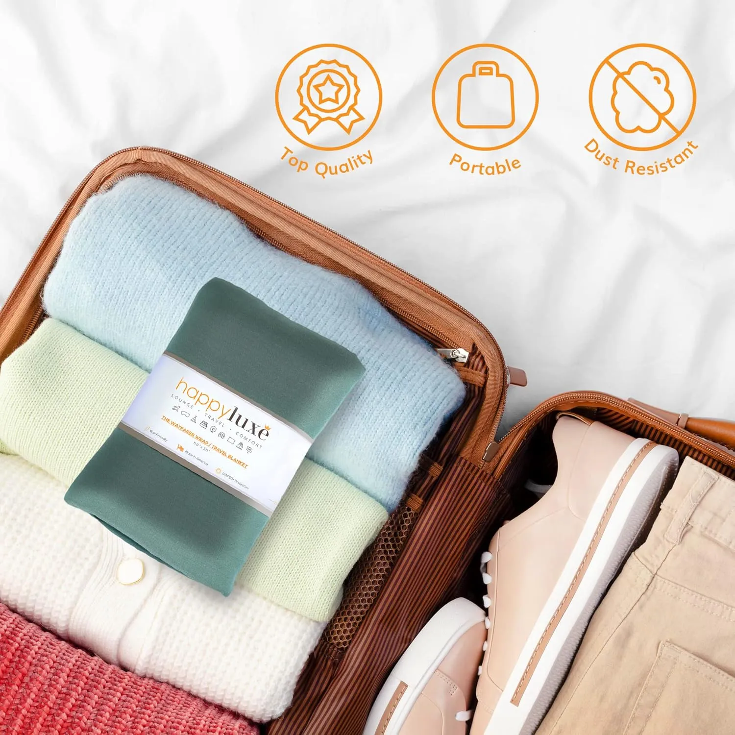 Happyluxe Travel Shawl Wraps for Women - Eco-Cashmere Wrap 68x35in. Scarf, Airplane Blanket. Made In USA