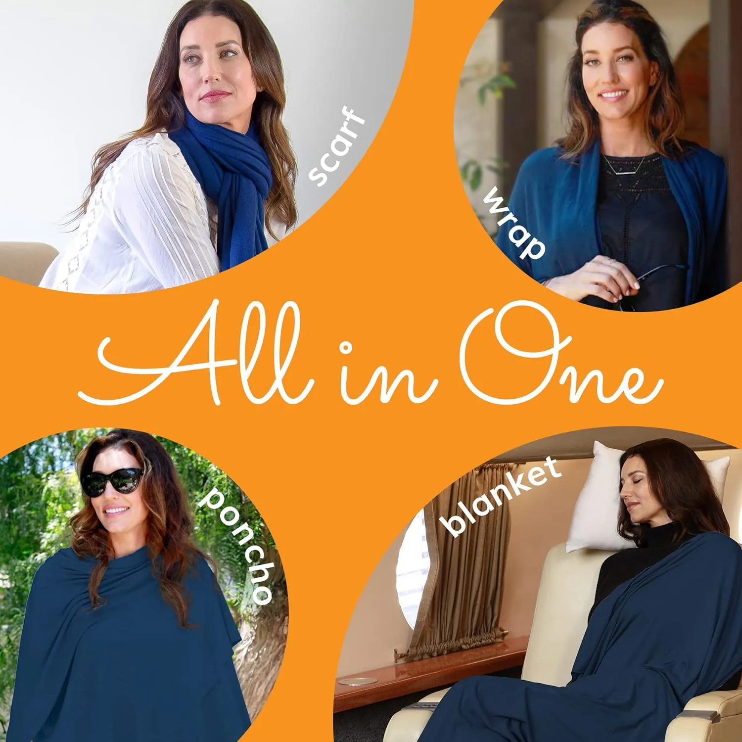 Happyluxe Travel Shawl Wraps for Women - Eco-Cashmere Wrap 68x35in. Scarf, Airplane Blanket. Made In USA