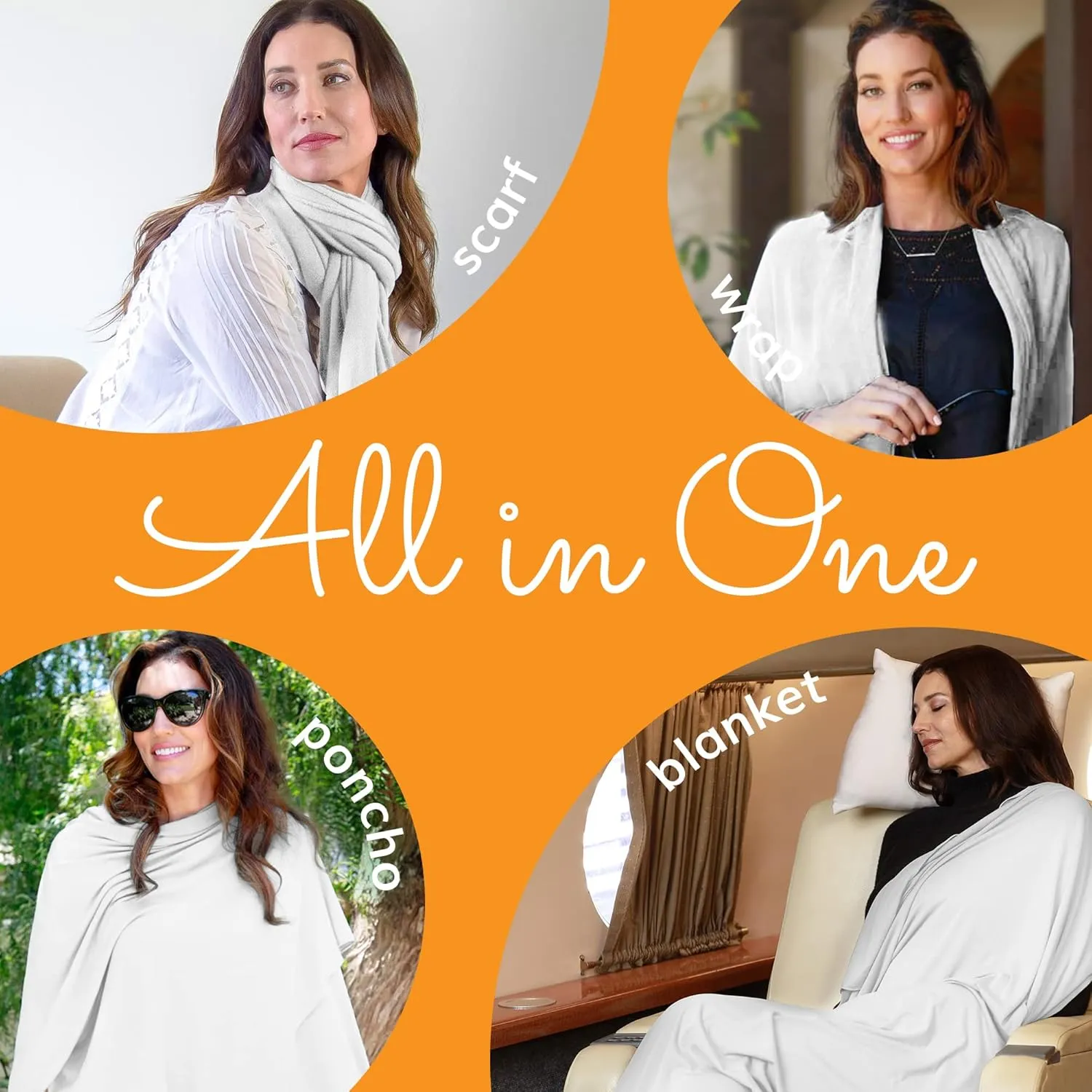 Happyluxe Travel Shawl Wraps for Women - Eco-Cashmere Wrap 68x35in. Scarf, Airplane Blanket. Made In USA