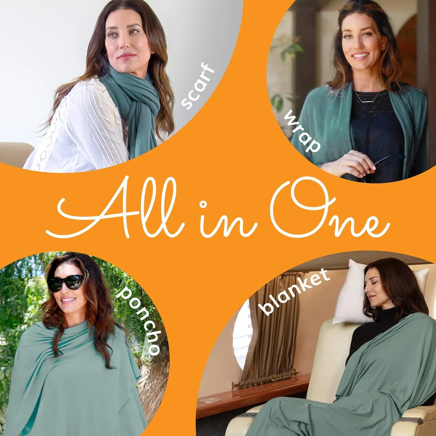 Happyluxe Travel Shawl Wraps for Women - Eco-Cashmere Wrap 68x35in. Scarf, Airplane Blanket. Made In USA