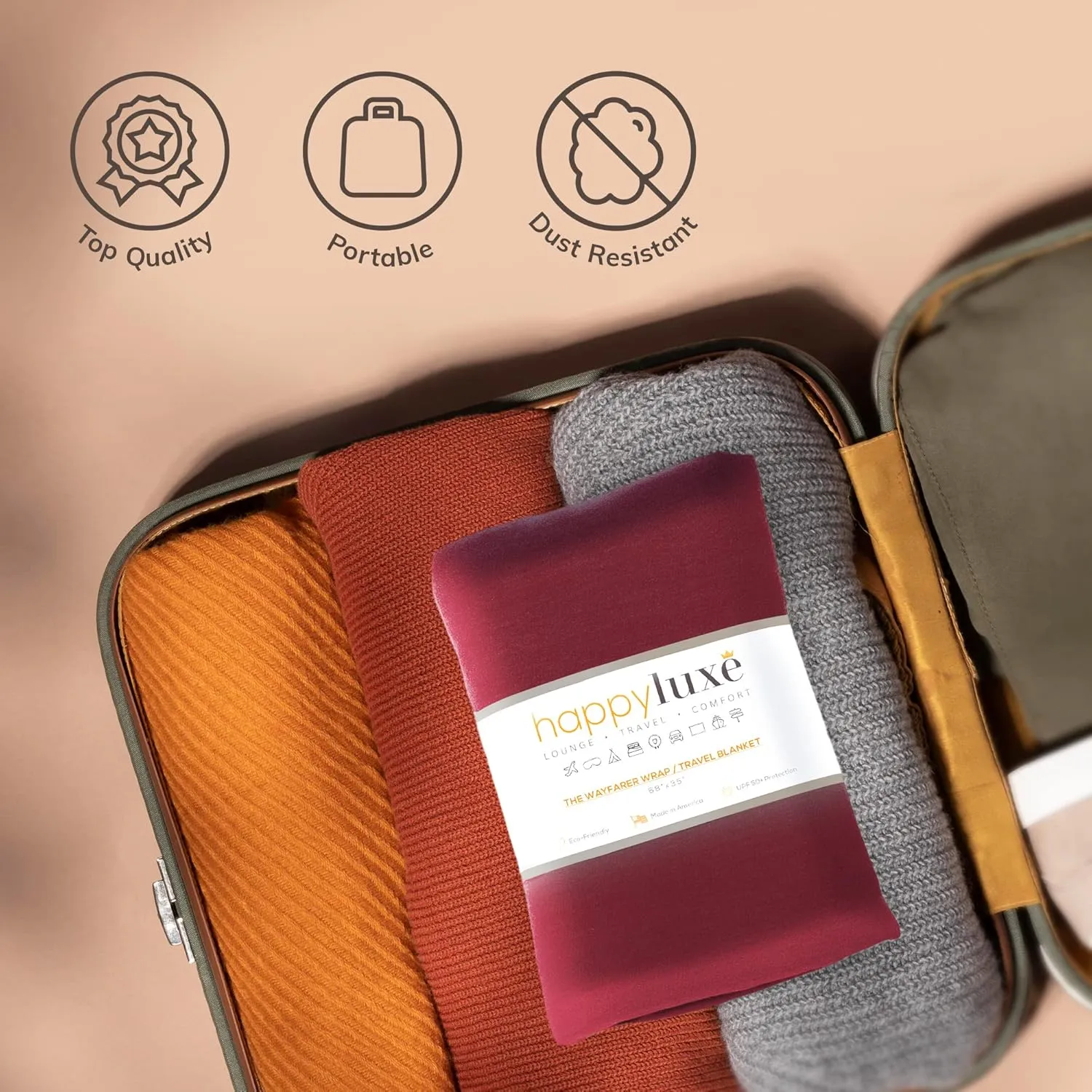Happyluxe Travel Shawl Wraps for Women - Eco-Cashmere Wrap 68x35in. Scarf, Airplane Blanket. Made In USA