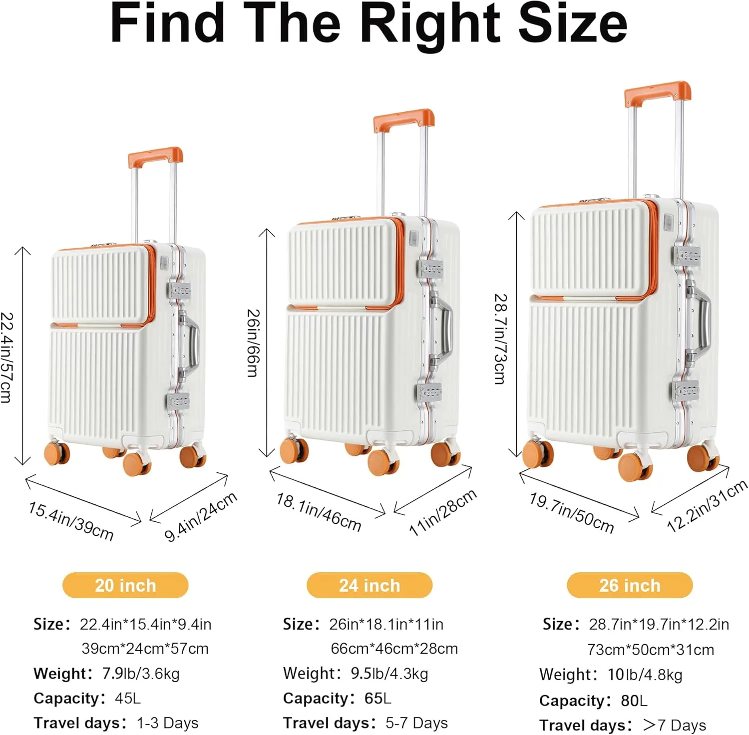 Hard Shell Luggage 20 Inch Travel Luggage, Carry-On Luggage Spinner TSA with Lid, PC ABS Aluminum Frame，Lightweight Travel Luggage 20'' 24'' 26'' Carry-On (orange, 20 inch)