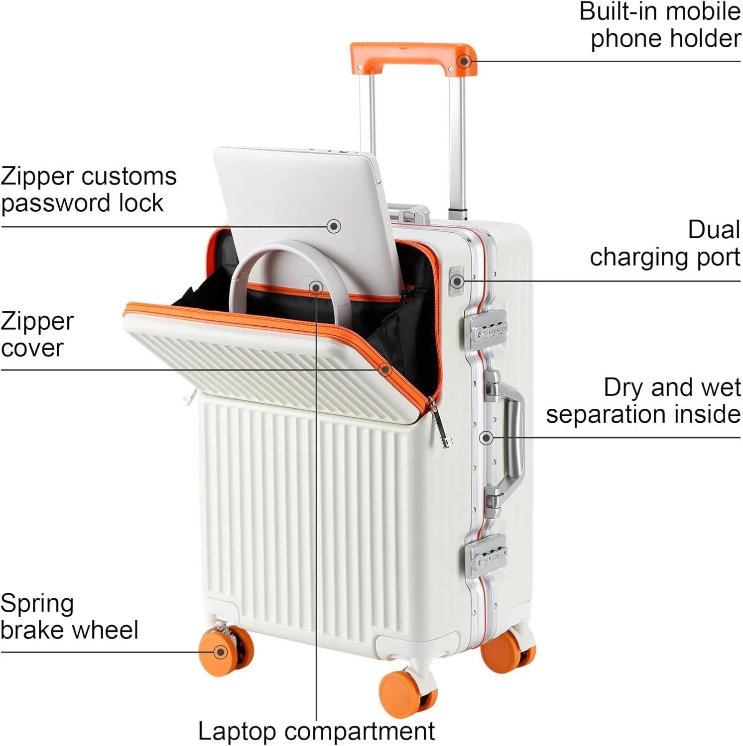Hard Shell Luggage 20 Inch Travel Luggage, Carry-On Luggage Spinner TSA with Lid, PC ABS Aluminum Frame，Lightweight Travel Luggage 20'' 24'' 26'' Carry-On (orange, 20 inch)