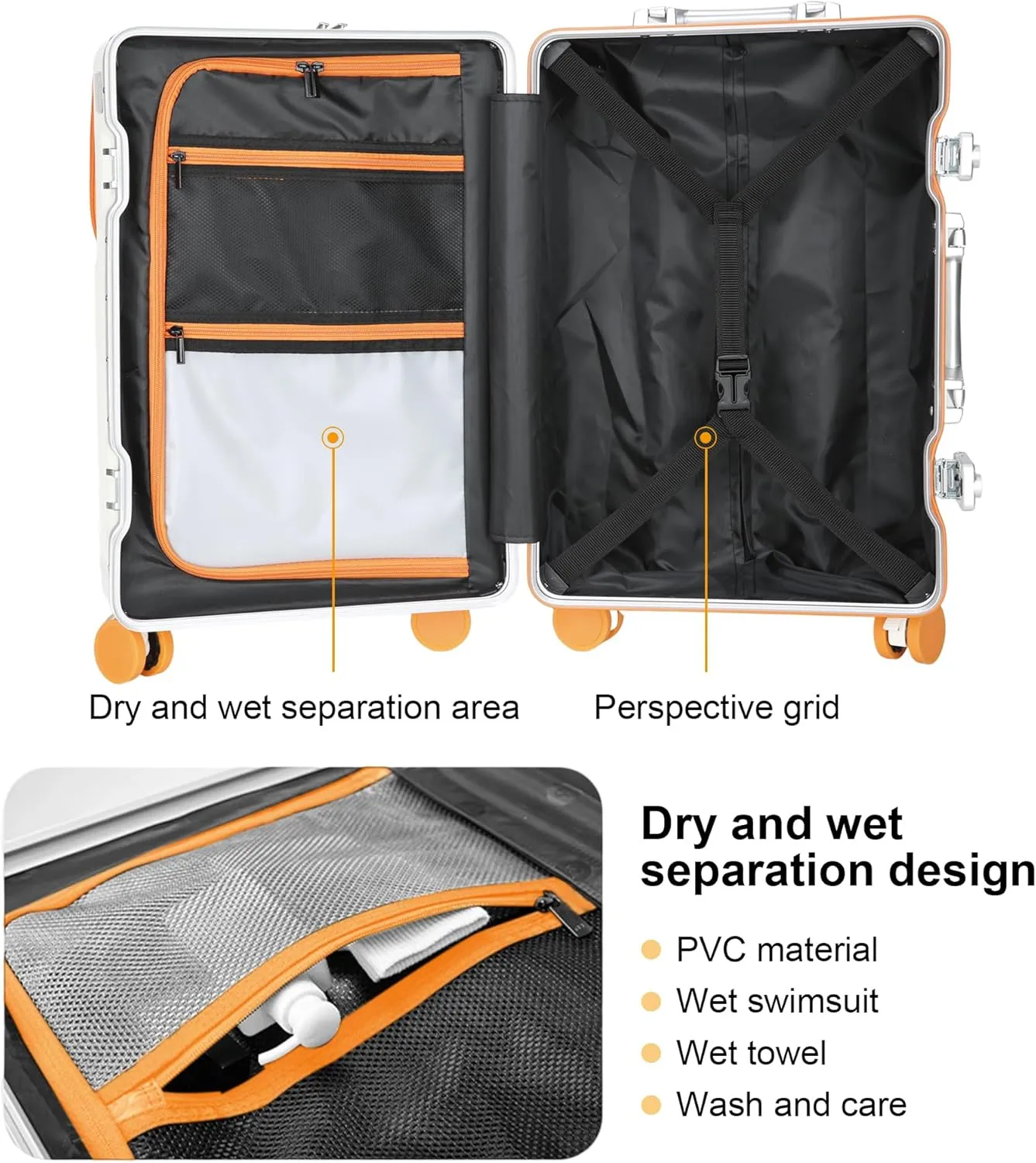 Hard Shell Luggage 20 Inch Travel Luggage, Carry-On Luggage Spinner TSA with Lid, PC ABS Aluminum Frame，Lightweight Travel Luggage 20'' 24'' 26'' Carry-On (orange, 20 inch)