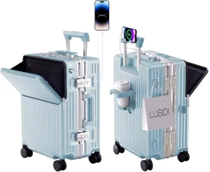 Hard Shell Luggage 20 Inch Travel Luggage, Carry-On Luggage Spinner TSA with Lid, PC ABS Aluminum Frame，Lightweight Travel Luggage 20'' 24'' 26''Carry-On (upgraded blue, 20 inch)