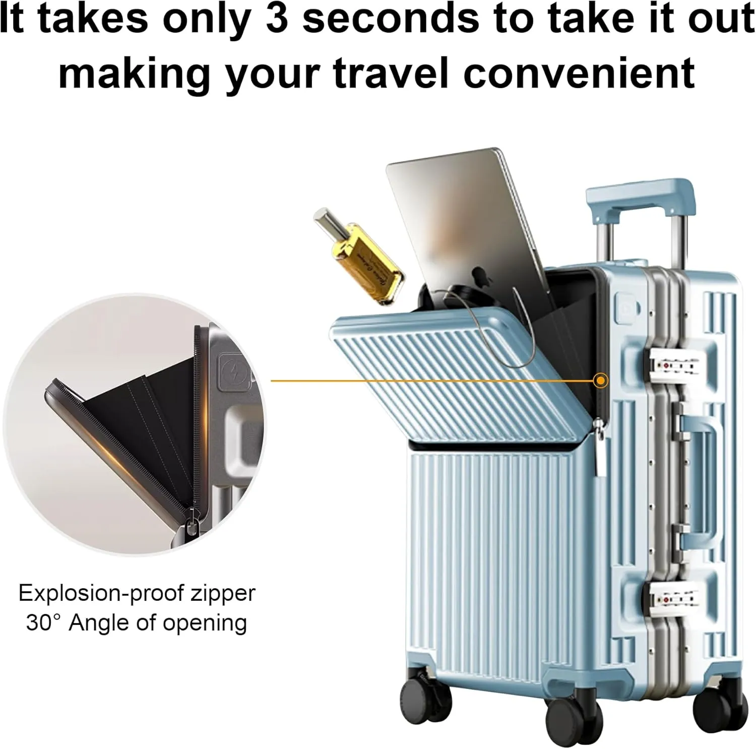 Hard Shell Luggage 20 Inch Travel Luggage, Carry-On Luggage Spinner TSA with Lid, PC ABS Aluminum Frame，Lightweight Travel Luggage 20'' 24'' 26''Carry-On (upgraded blue, 20 inch)