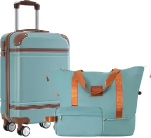 Hardshell Luggage Set with Travel Bags, 20-Inch Suitcase, Durable Double Spinner Wheels, Green