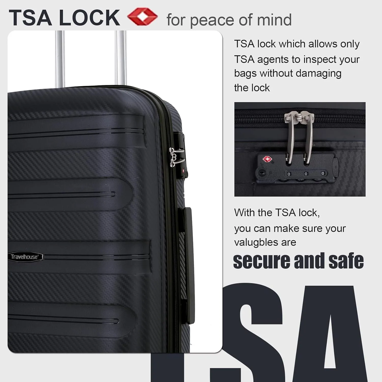 Hardshell Luggage Sets 3 Piece, Lightweight Suitcase Set with Spinner Wheels TSA Lock, Travel Carry-on and Checked Luggage, 3-Piece Set(20/24/28), Dark Black