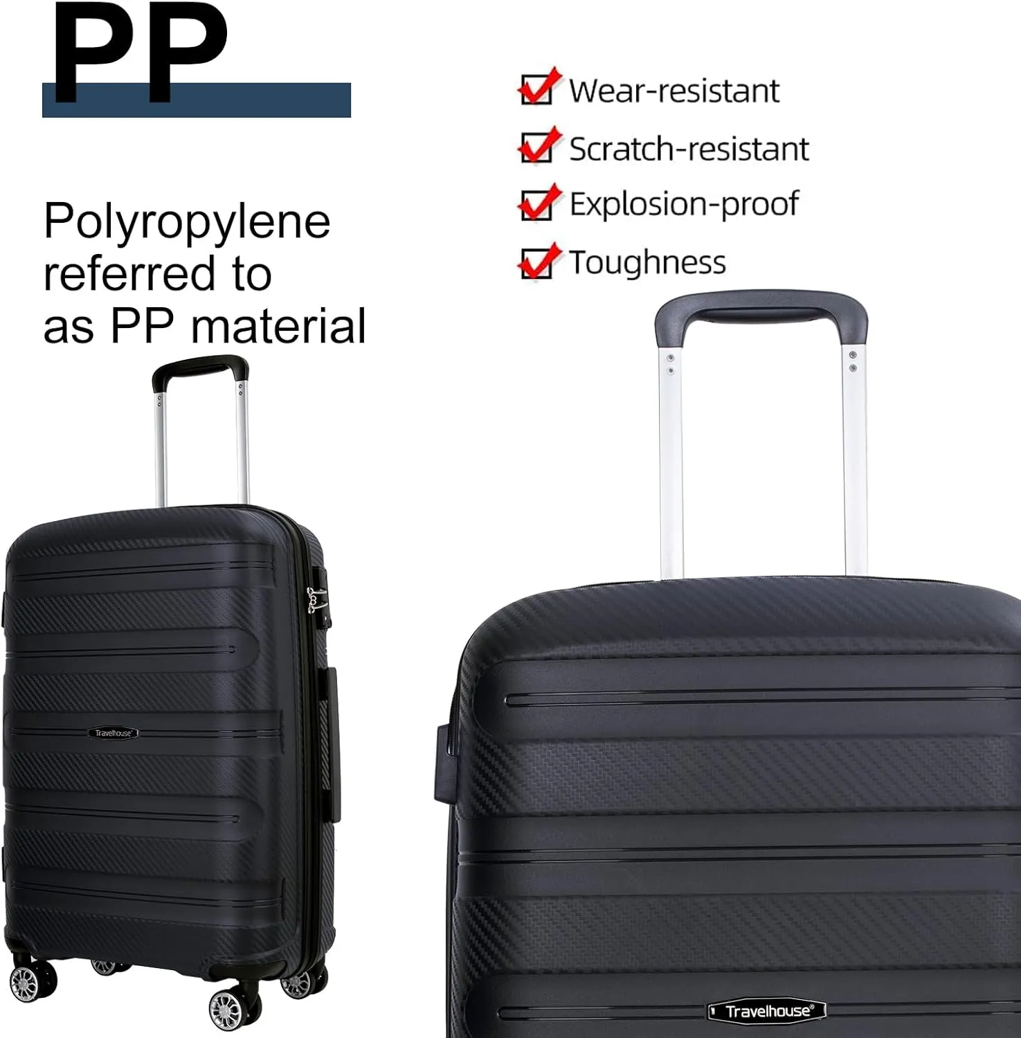 Hardshell Luggage Sets 3 Piece, Lightweight Suitcase Set with Spinner Wheels TSA Lock, Travel Carry-on and Checked Luggage, 3-Piece Set(20/24/28), Dark Black