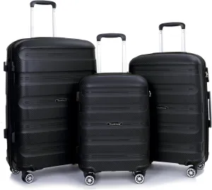 Hardshell Luggage Sets 3 Piece, Lightweight Suitcase Set with Spinner Wheels TSA Lock, Travel Carry-on and Checked Luggage, 3-Piece Set(20/24/28), Dark Black