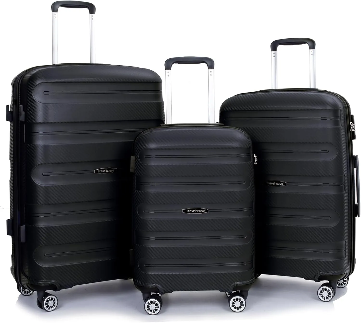 Hardshell Luggage Sets 3 Piece, Lightweight Suitcase Set with Spinner Wheels TSA Lock, Travel Carry-on and Checked Luggage, 3-Piece Set(20/24/28), Dark Black