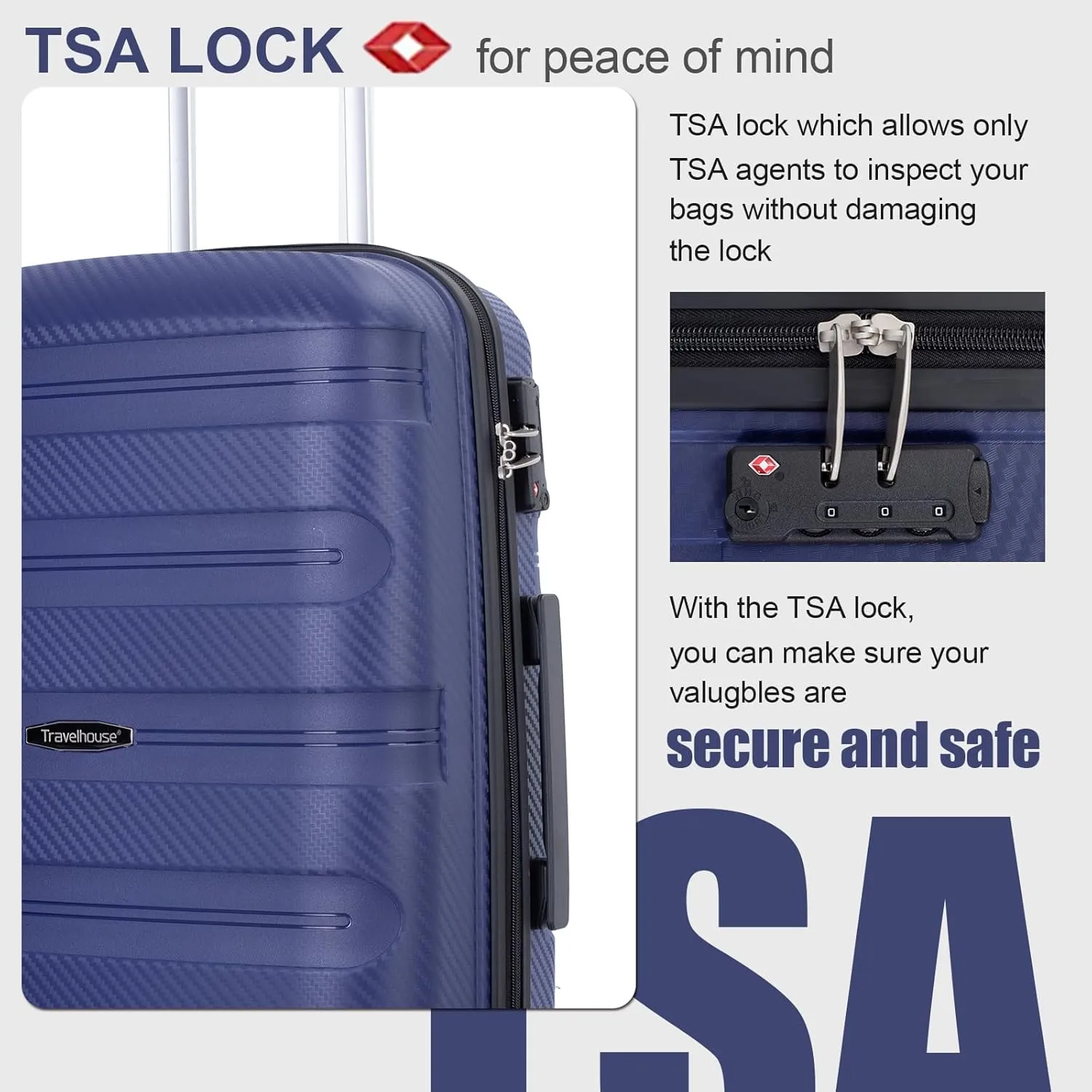 Hardshell Luggage Sets 3 Piece, Lightweight Suitcase Set with Spinner Wheels TSA Lock, Travel Carry-on and Checked Luggage, 3-Piece Set(20/24/28), Dark Bule