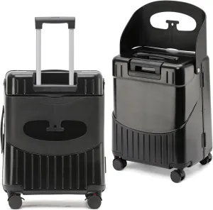 Hardside 22'' Luggage with Seat for Kids & Adults, 360° Lockable Spinner Wheels Travel Suitcase with TSA Approved Lock and Seat Belts(Black, 22-Inch)