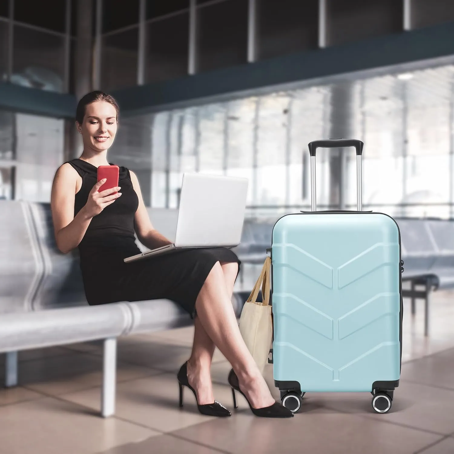 Hardside Carry On Luggage 22x14x9 Airline Approved with Spinner Wheels, 20-inch Carry-On Suitcase for Men & Women, Green