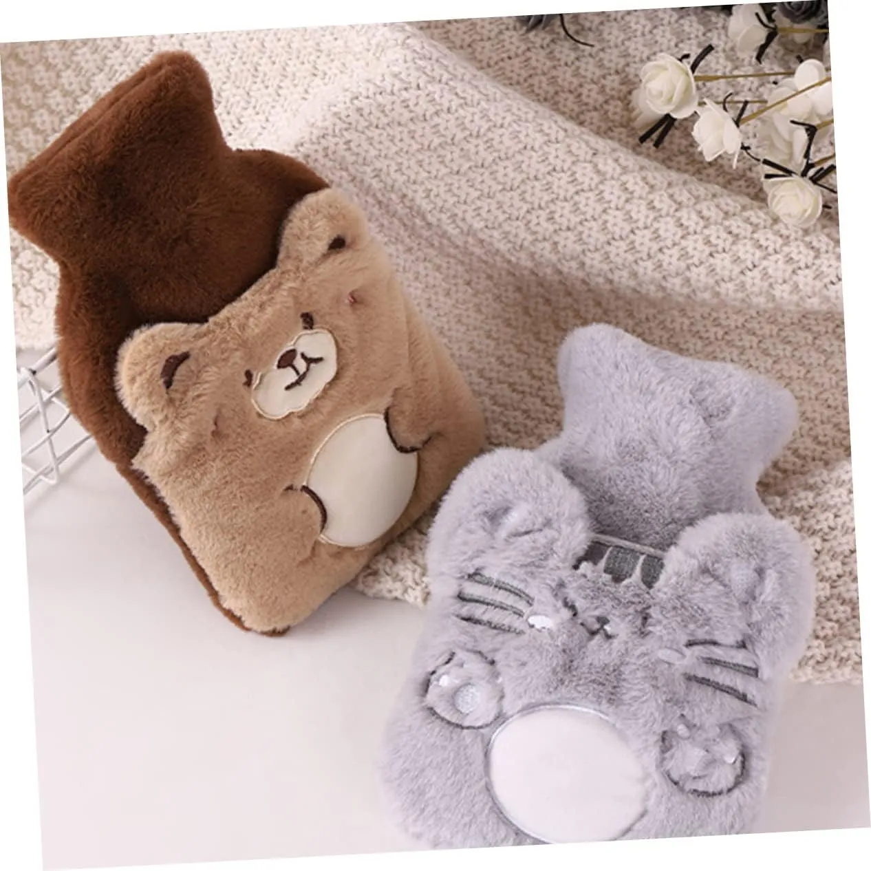 HEALLILY Plush Hot Water Bag Hot Water Bottle Reusable Hot Water Bag Water Heating Pad Menstrual Cramp Heating Pad Plush Animals Refillable Hot Water Bag Warm Hands Rubber Hot Bottle Child