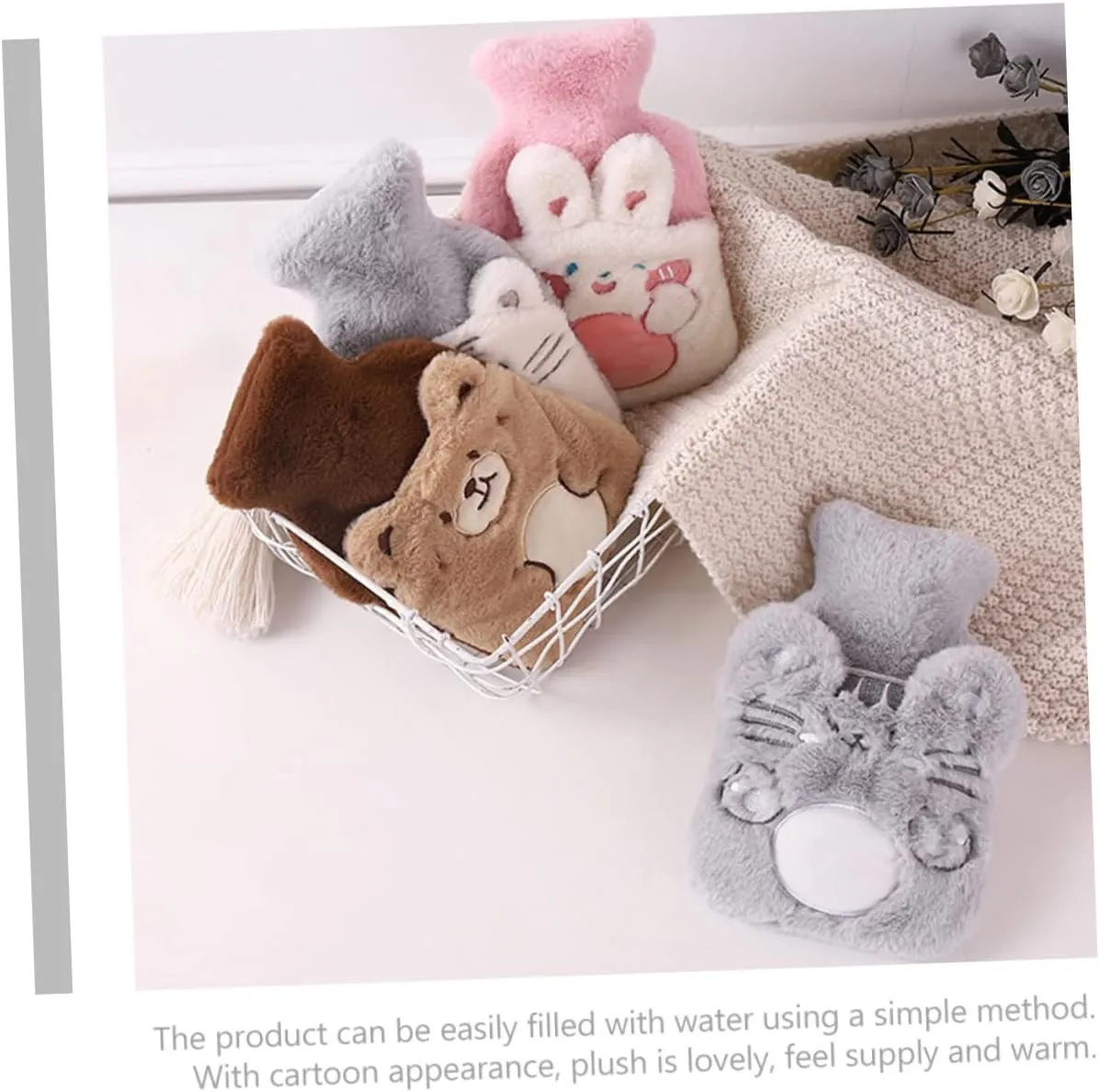HEALLILY Plush Hot Water Bag Hot Water Bottle Reusable Hot Water Bag Water Heating Pad Menstrual Cramp Heating Pad Plush Animals Refillable Hot Water Bag Warm Hands Rubber Hot Bottle Child