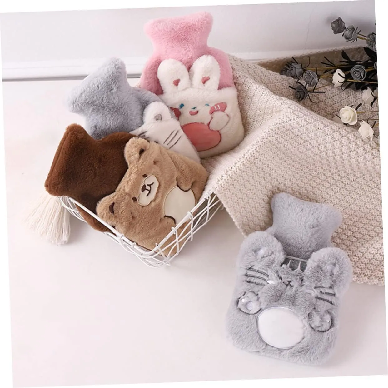 HEALLILY Plush Hot Water Bag Hot Water Bottle Reusable Hot Water Bag Water Heating Pad Menstrual Cramp Heating Pad Plush Animals Refillable Hot Water Bag Warm Hands Rubber Hot Bottle Child